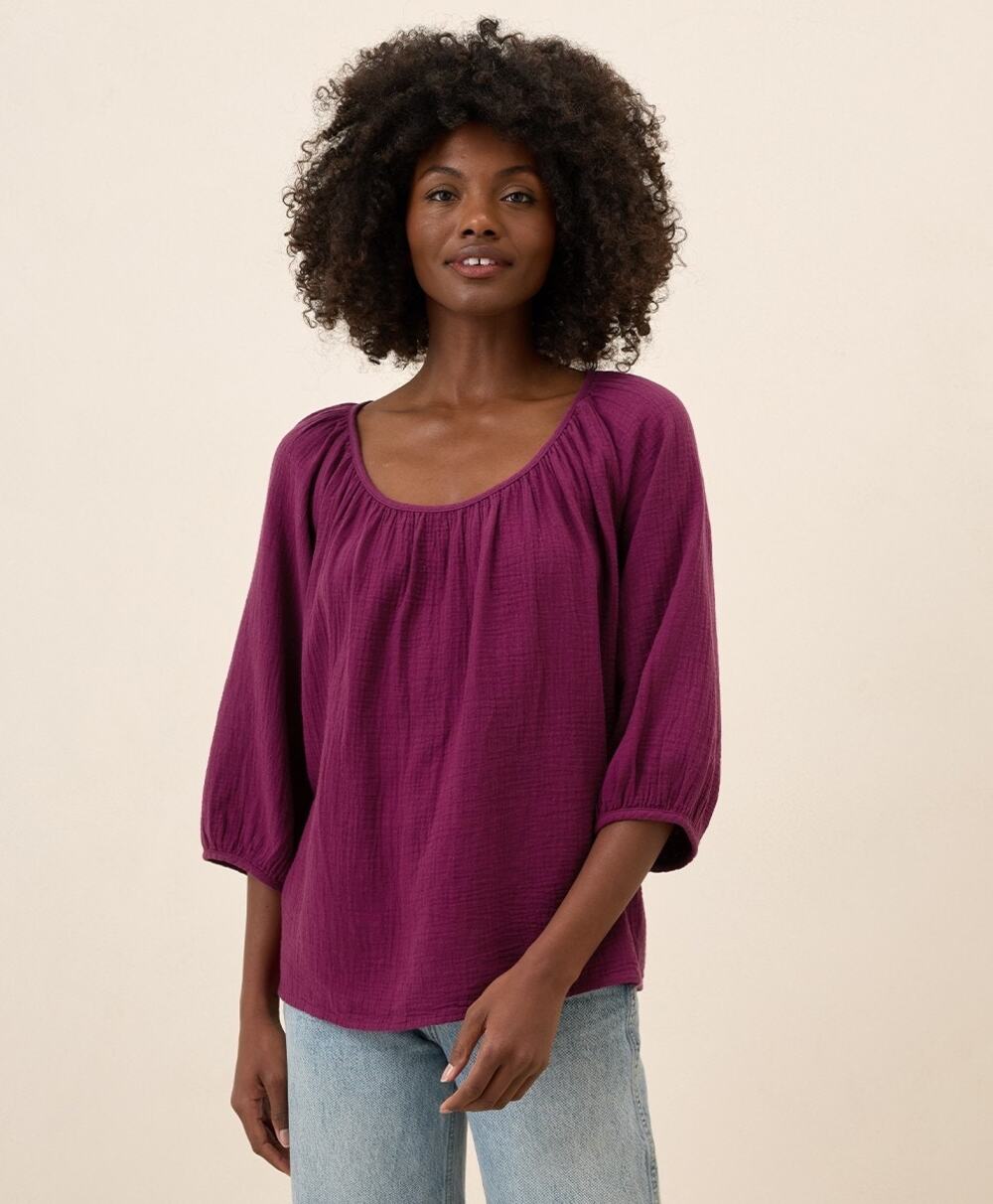 Pact Women's XS Coastal Double Gauze Scoop Neck Top Cotton Prairie Casual